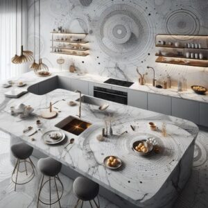 white quartz countertops with gray vains
